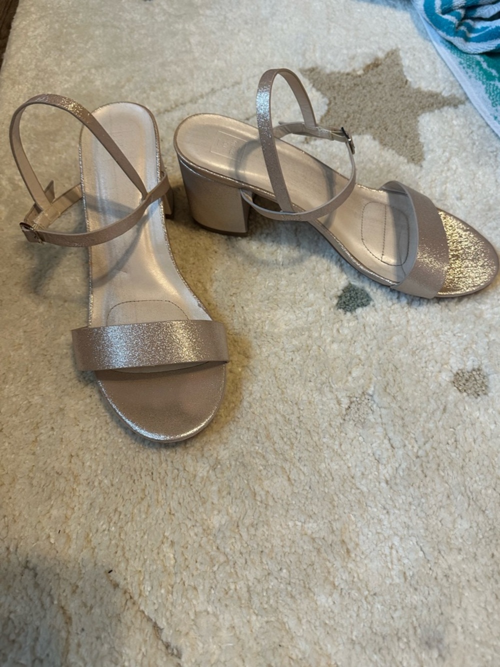 David’s Bridal Champagne Strap Block Heel Sandal - Size 6.5